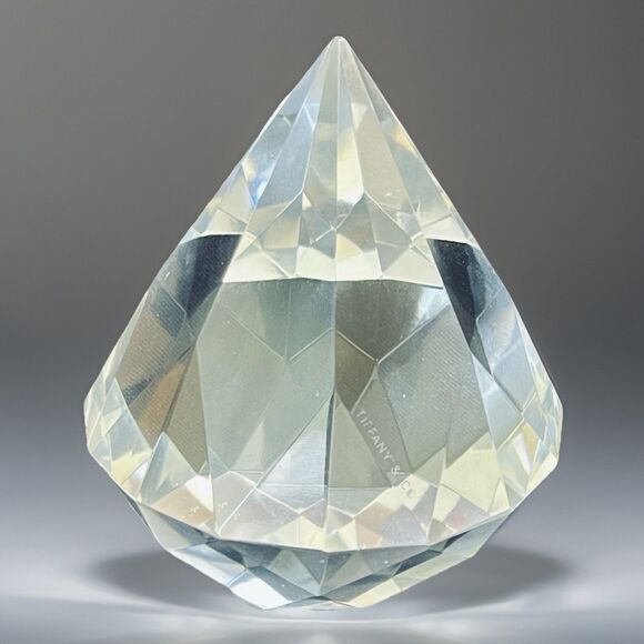 Tiffany & Co. Crystal Diamond Shape Paperweight Signed – Clear Glass – 4”  Read - Picture 1 of 12
